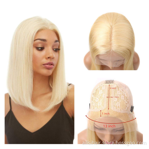 High Quality Short Bob TStyle 4*4 13*4 Transparent  Blonde Human Hair Wigs Blonde 613 Bob Wigs Human Hair Lace Front Blonde